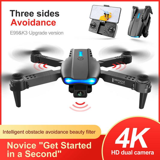 Drone Model K3 E99 Upgraded Version of Three-side Obstacle Avoidance Drone with Dual High-definition Cameras- Suitable for Novices